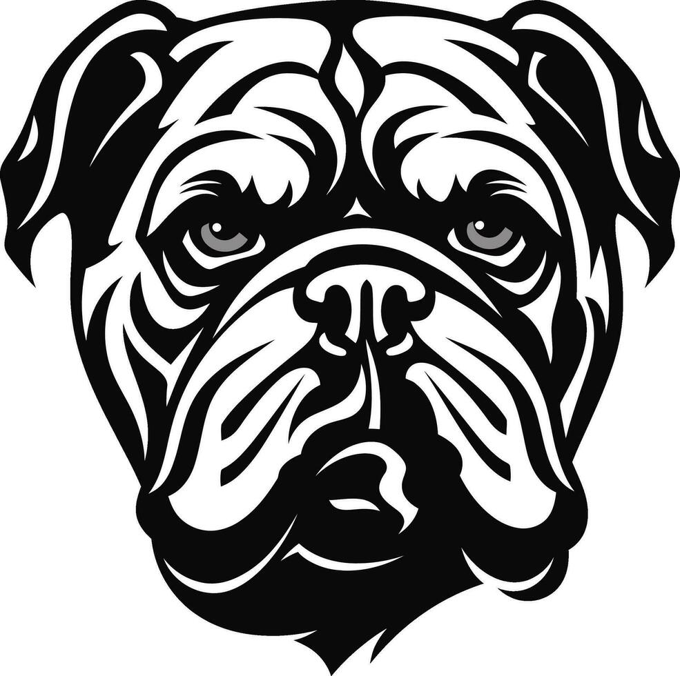 buldogue majestade icônico emblema dentro Preto monocromático poder Preto buldogue vetor ícone