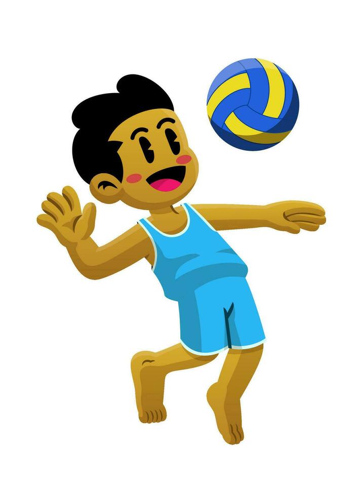 feliz de praia voleibol criança desenho animado ilustração vetor