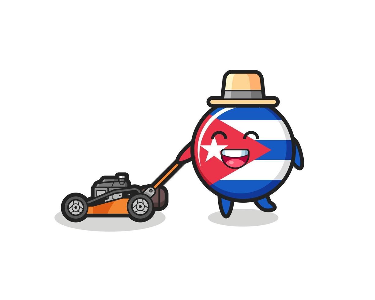 ilustração do personagem do emblema da bandeira de cuba usando cortador de grama vetor