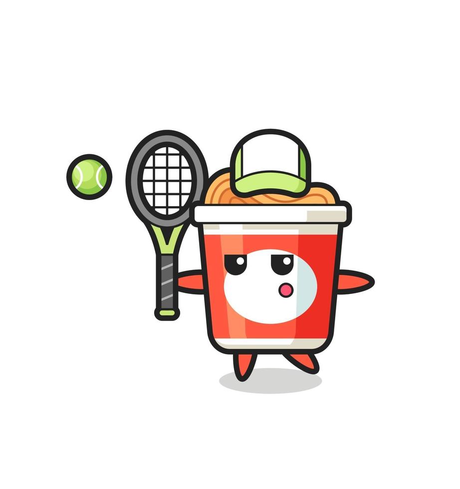 personagem de desenho animado de macarrão instantâneo como jogador de tênis vetor