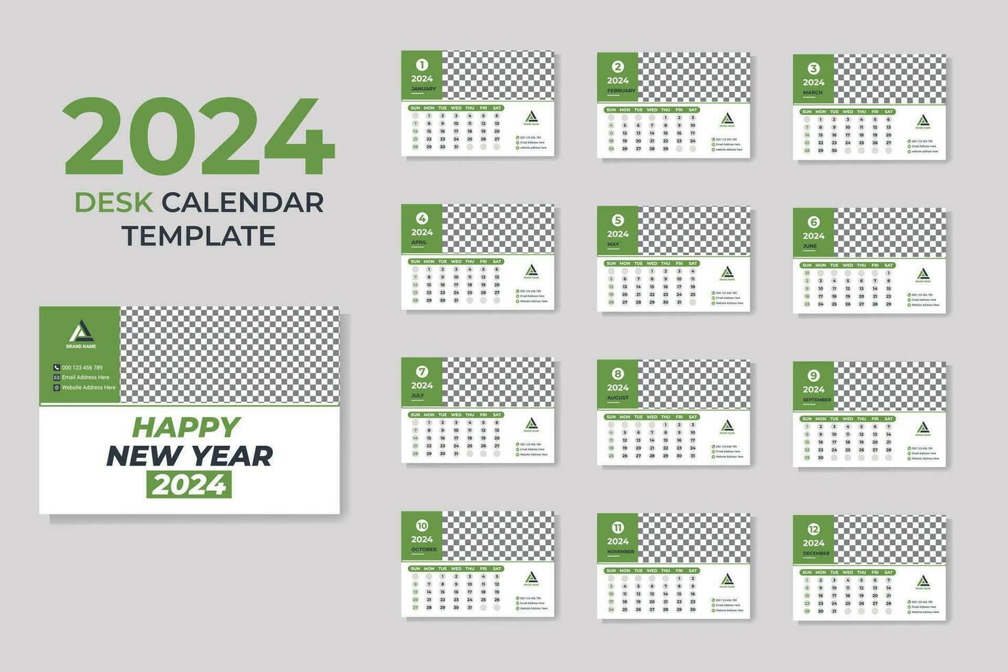 criativo e limpar \ limpo o negócio escrivaninha calendário 2024 impressão modelo vetor pró