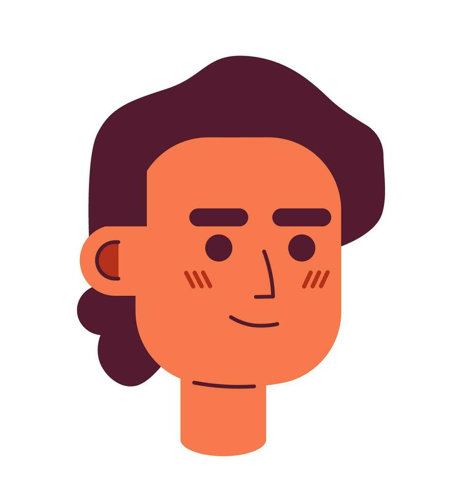 indiano adulto homem rabo de cavalo 2d vetor avatar ilustração. divertido feliz sul ásia cara alegre desenho animado personagem face retrato. positivo plano cor do utilizador perfil imagem isolado em branco fundo