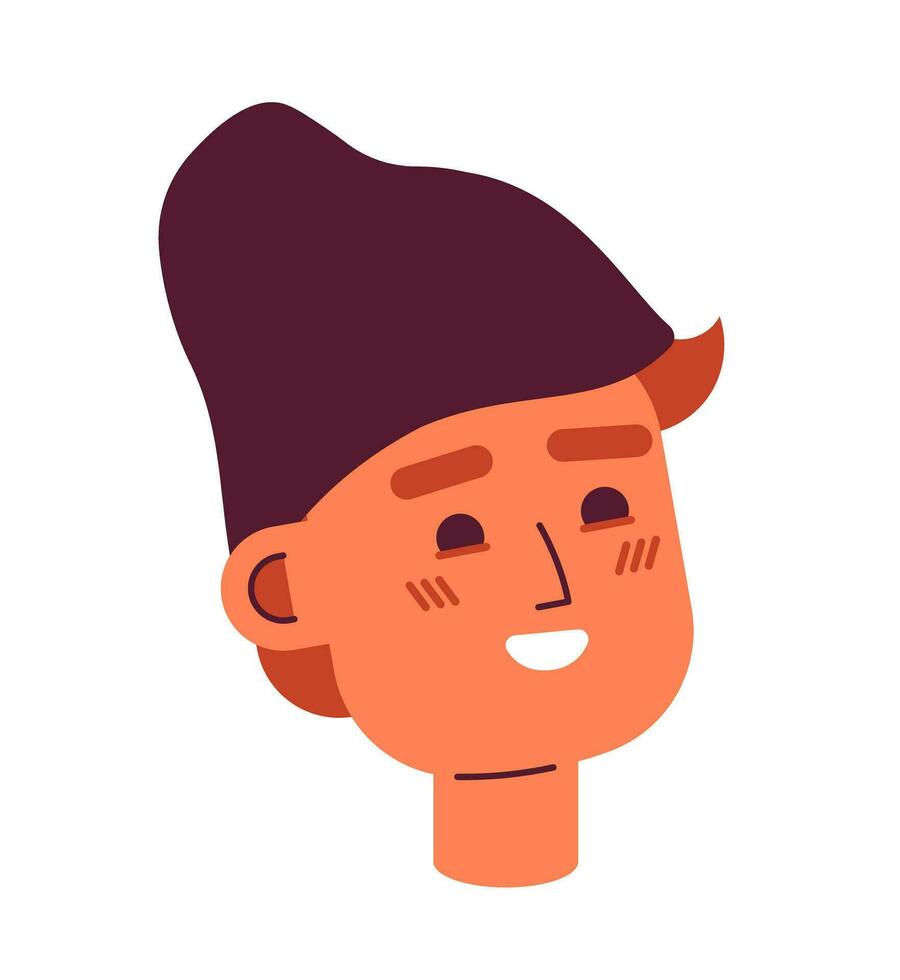 gorro chapéu Garoto caucasiano 2d vetor avatar ilustração. cheio de dentes sorridente jovem homem europeu desenho animado personagem face retrato. inverno chapéu plano cor do utilizador perfil imagem isolado em branco fundo