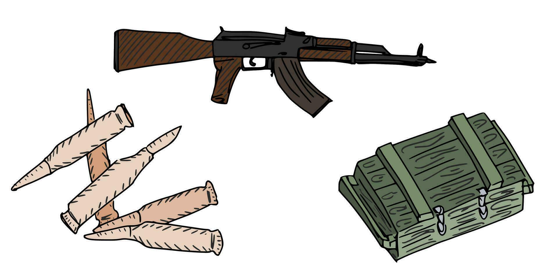 arma definir, caixa com cartuchos soviético máquina arma de fogo vetor