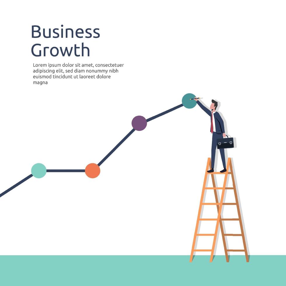 crescimento do negócio, empresário desenhando uma linha de gráfico ilustração vetorial vetor