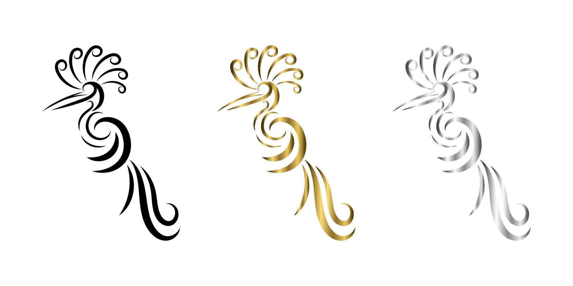 três cores preto ouro prata linha arte logotipo do pássaro abstrato vetor