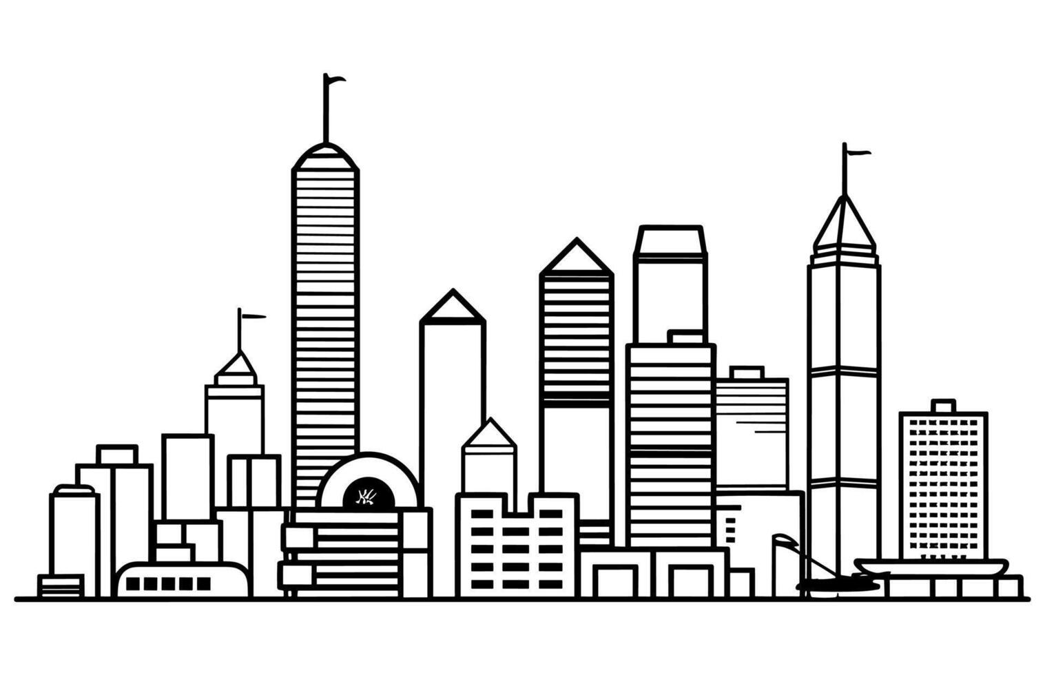 esboço hong kong China cidade Horizonte com moderno edifícios isolado em branco. vetor ilustração. linear bandeira do hong kong cidade.