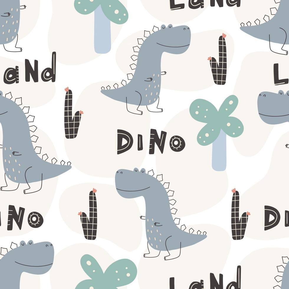 Padrão de dinossauro fofo desenhado à mão papel digital infantil sem costura vetor