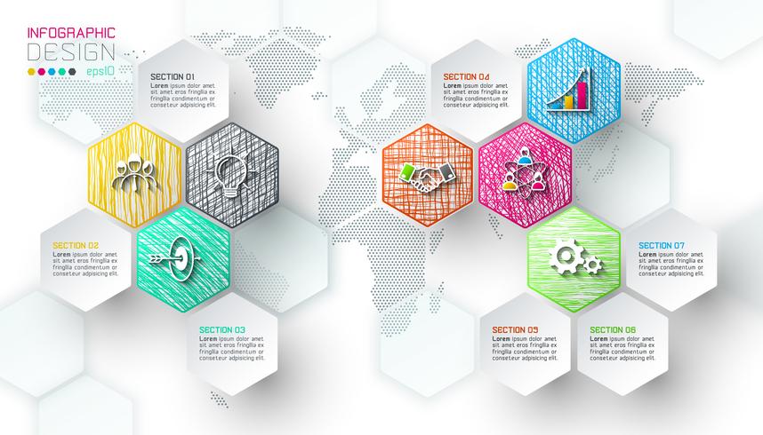 As etiquetas líquidas do hexágono do negócio dão forma à barra infographic. vetor