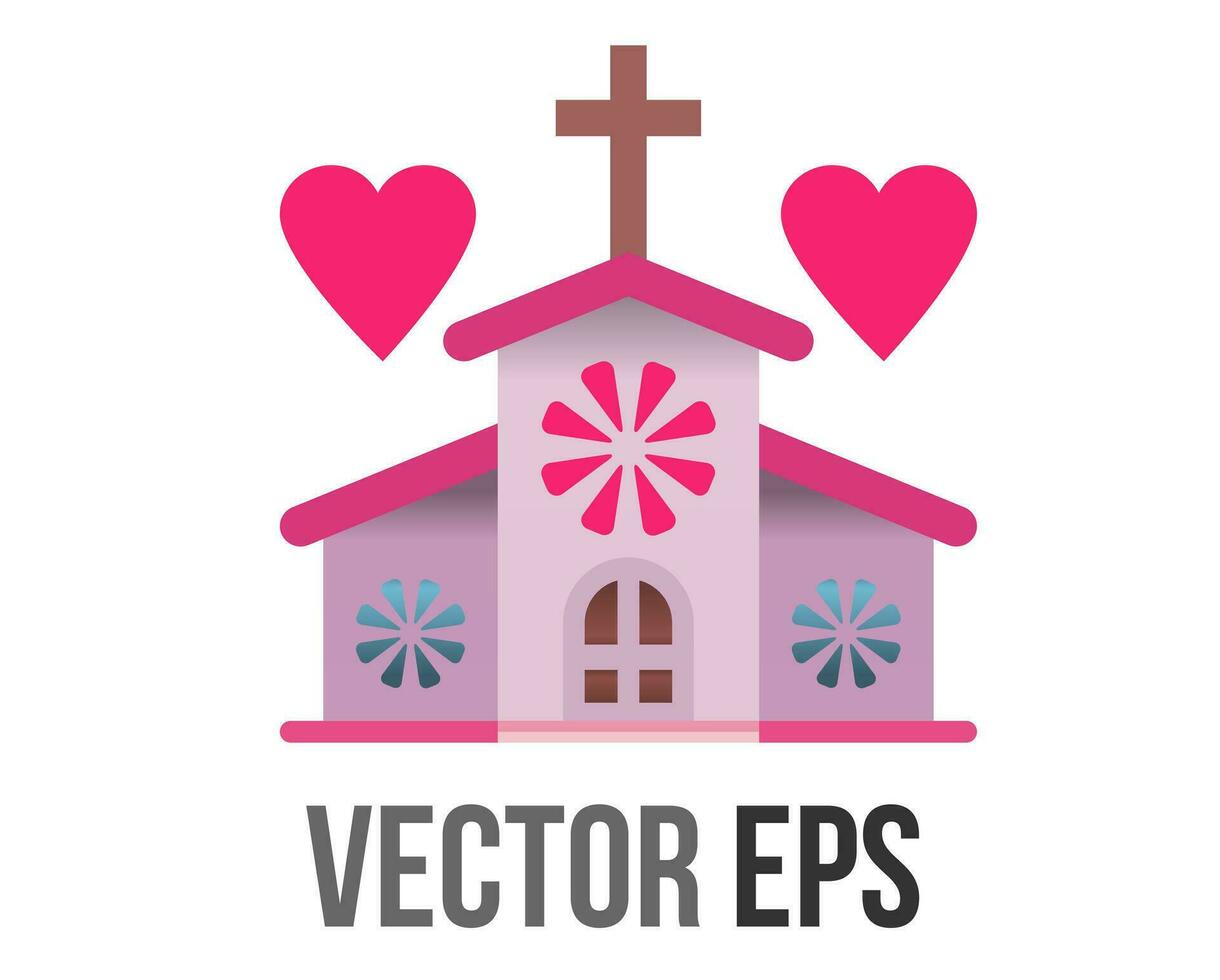 vetor cristão Casamento Rosa Igreja ícone com Cruz e vermelho coração em a construção