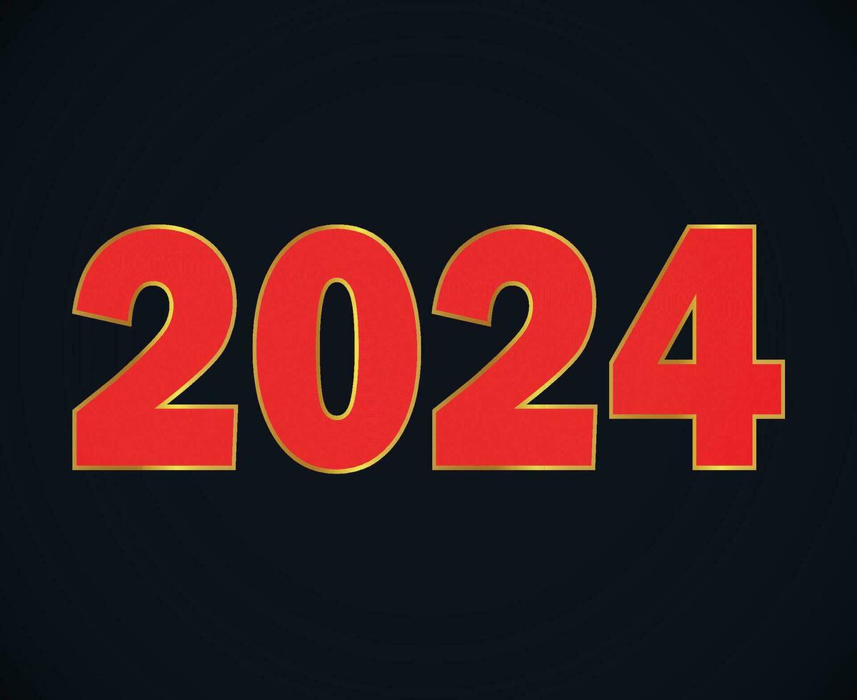 2024 Novo ano feriado Projeto vermelho e ouro abstrato vetor logotipo símbolo ilustração com Preto fundo