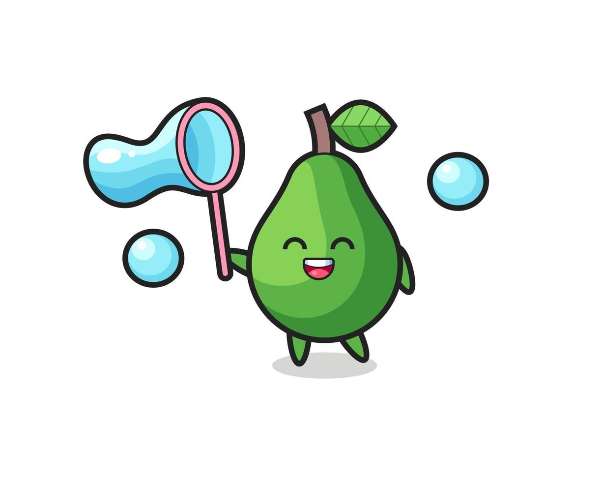 desenho animado abacate feliz jogando bolha de sabão vetor