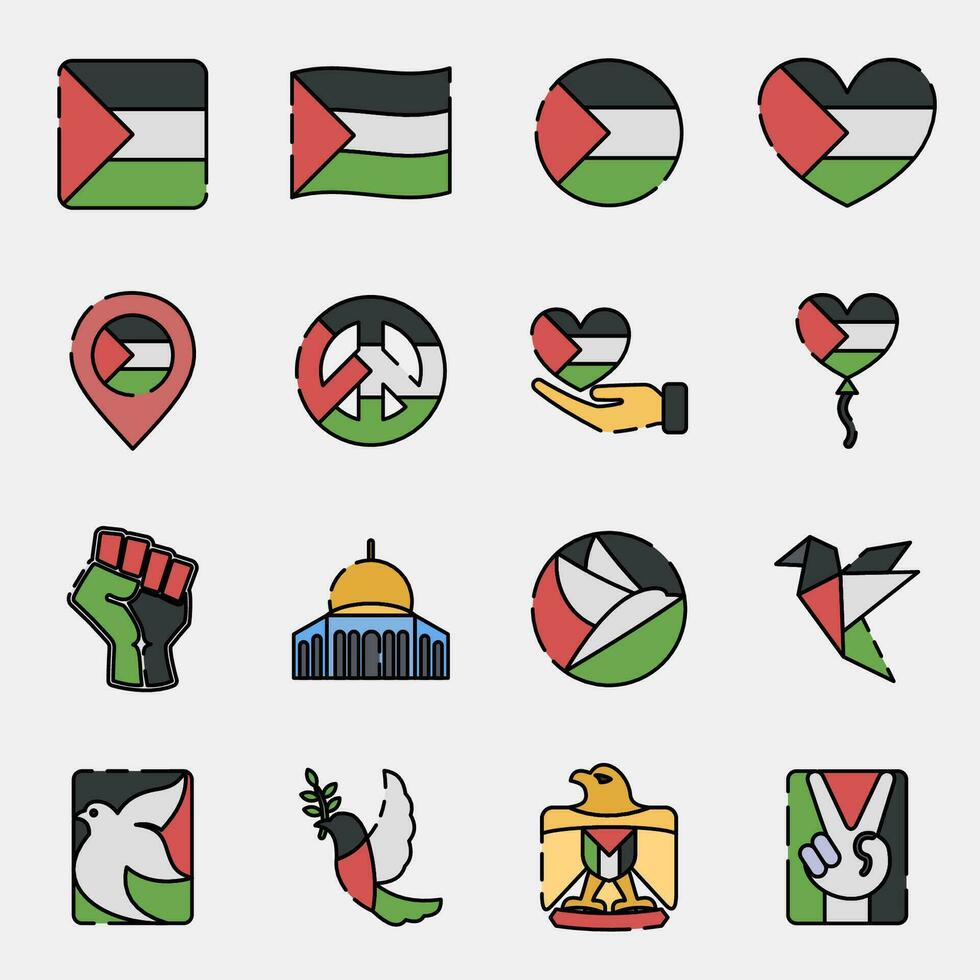 ícone conjunto do Palestina. Palestina elementos. ícones dentro preenchidas linha estilo. Boa para impressões, cartazes, logotipo, infográficos, etc. vetor