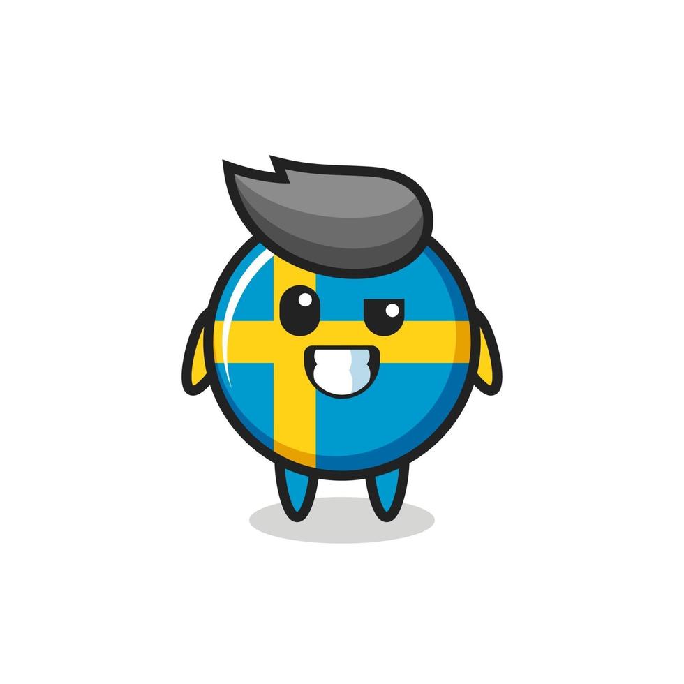 Mascote fofo com o emblema da bandeira da Suécia e rosto otimista vetor