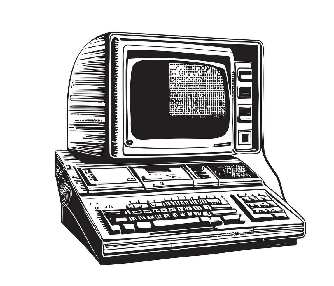 retro vintage computador esboço mão desenhado dentro rabisco estilo vetor ilustração