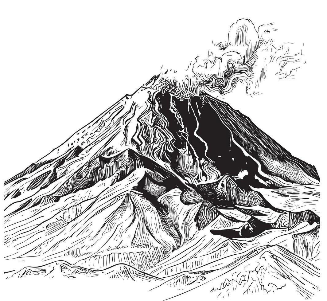 vulcão mão desenhado esboço dentro rabisco estilo vetor ilustração
