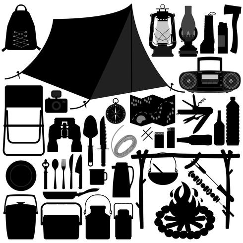 Camping e Picnic Recreational Tool set. vetor