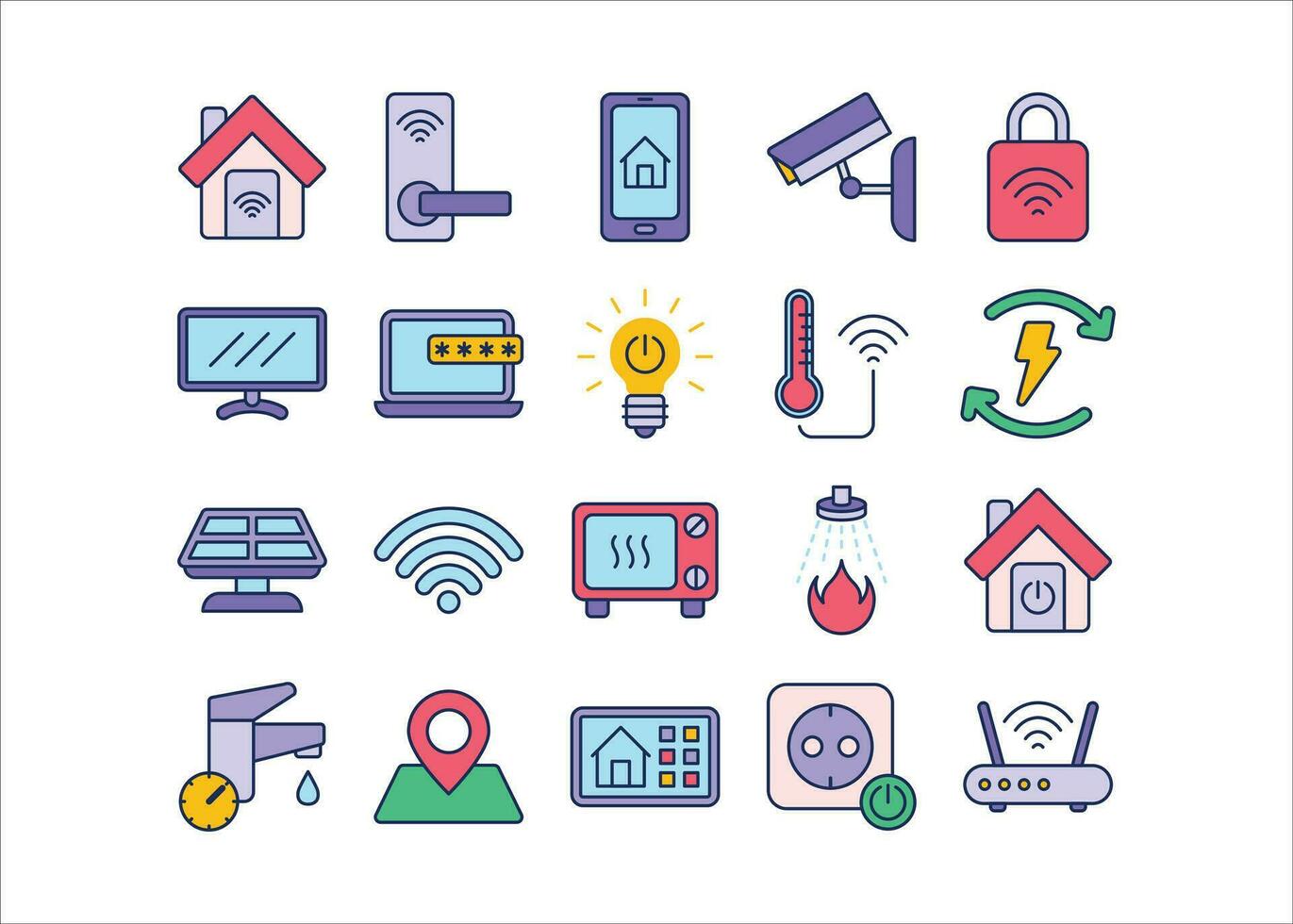 inteligente casa sistema ícone coleção, digital segurança casa símbolo gráfico vetor