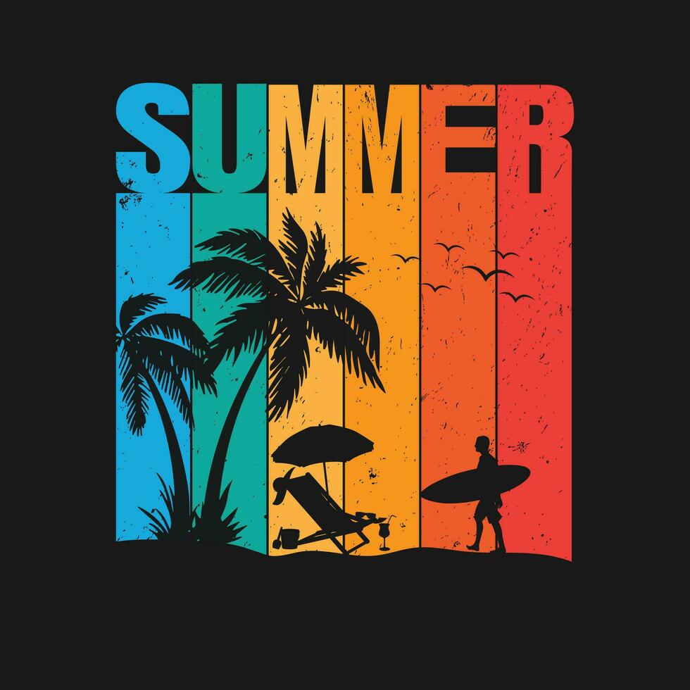 verão camiseta Projeto pacote, verão de praia período de férias Camisetas, verão surfar camiseta vetor Projeto