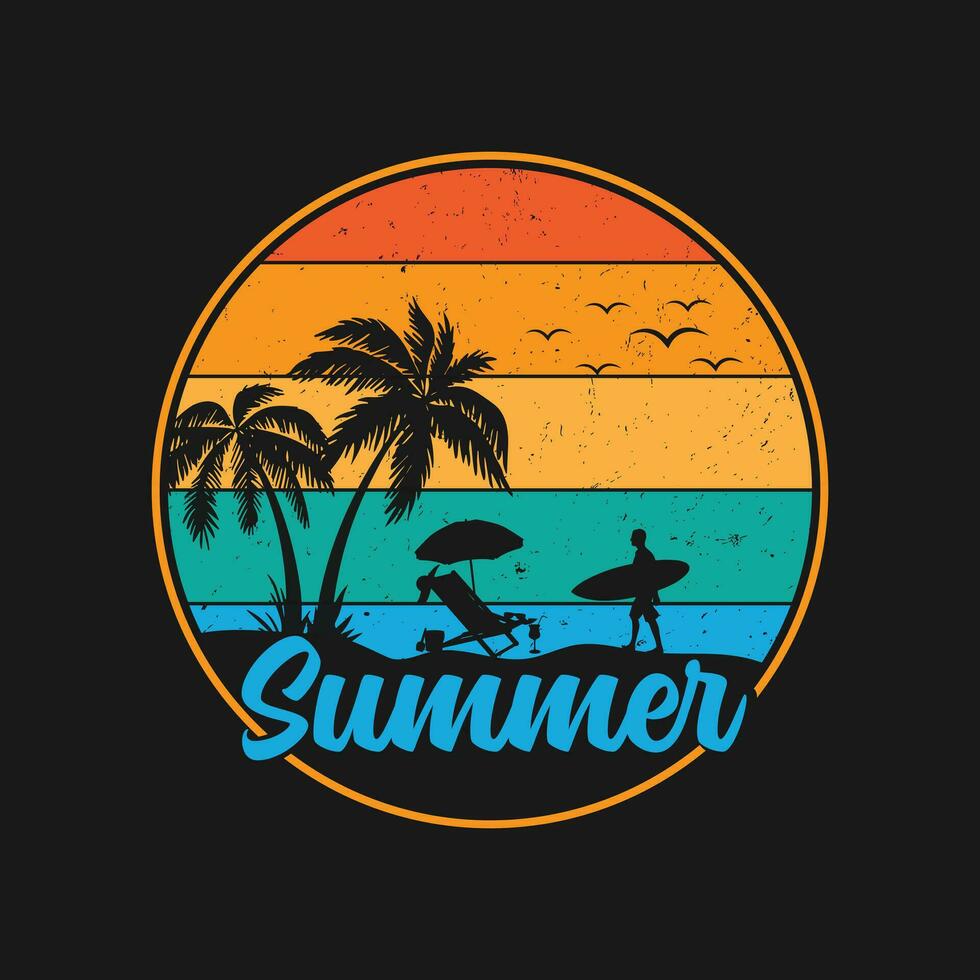 verão camiseta Projeto pacote, verão de praia período de férias Camisetas, verão surfar camiseta vetor Projeto