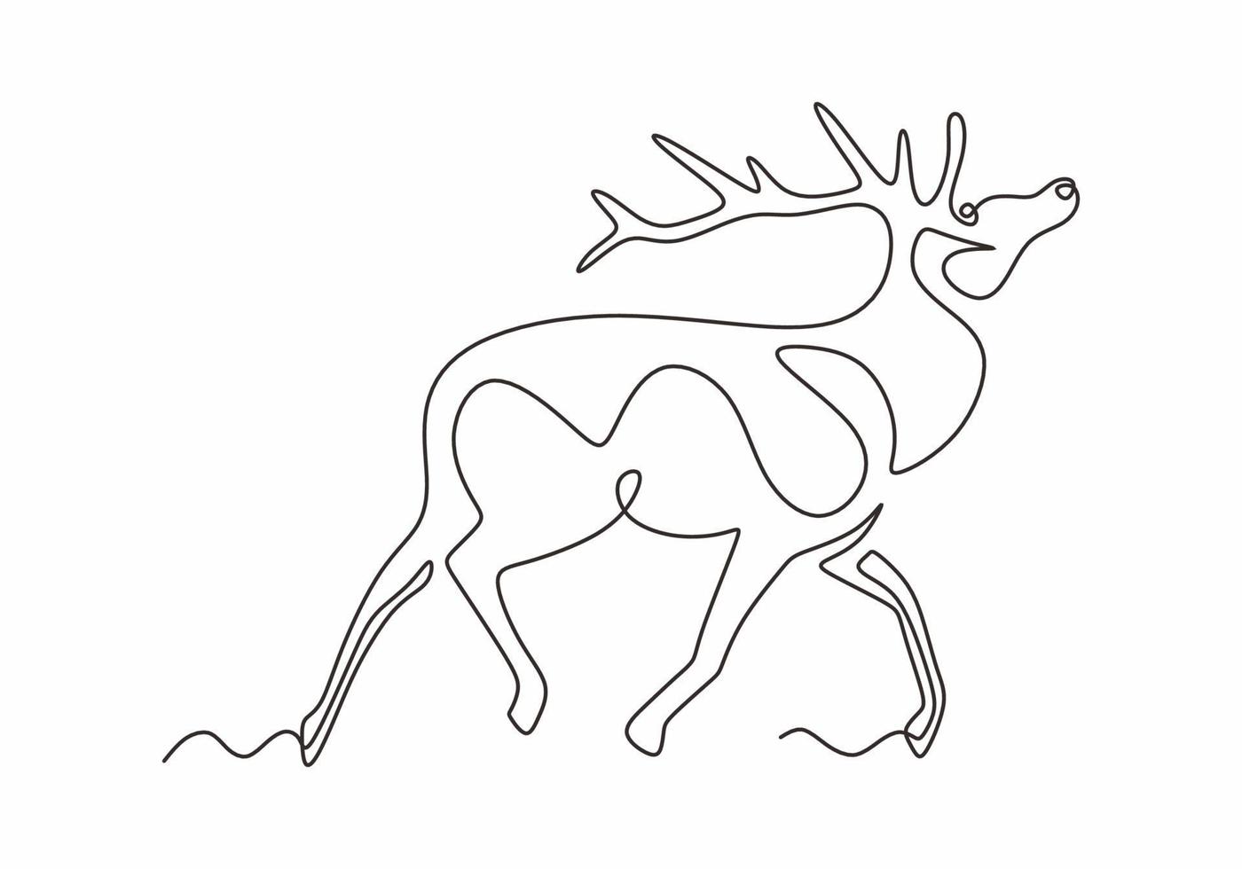 silhueta de desenho de uma linha de veado. animal de rena de inverno desenhado à mão vetor