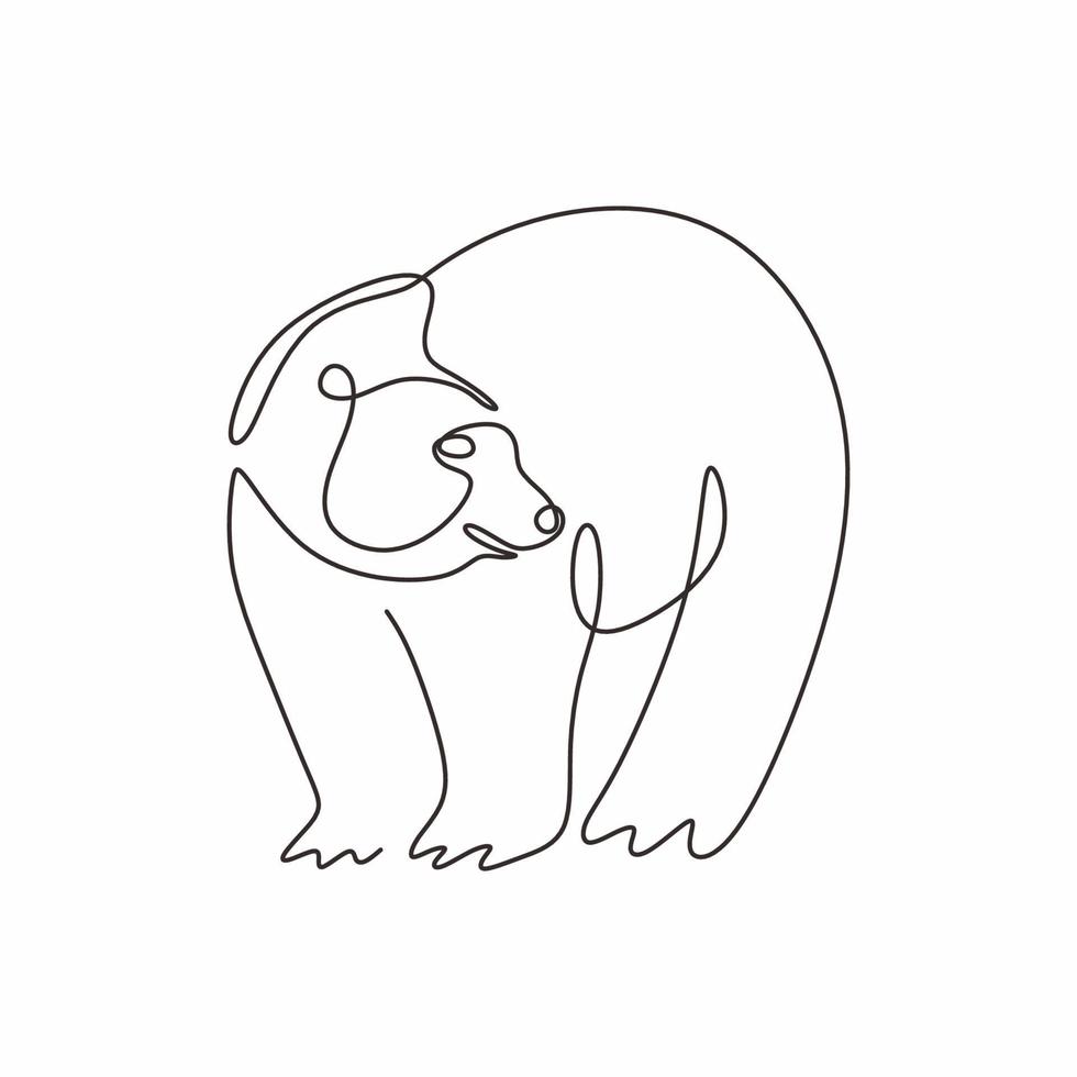 desenho de linha única contínua de vetor de animais selvagens de urso