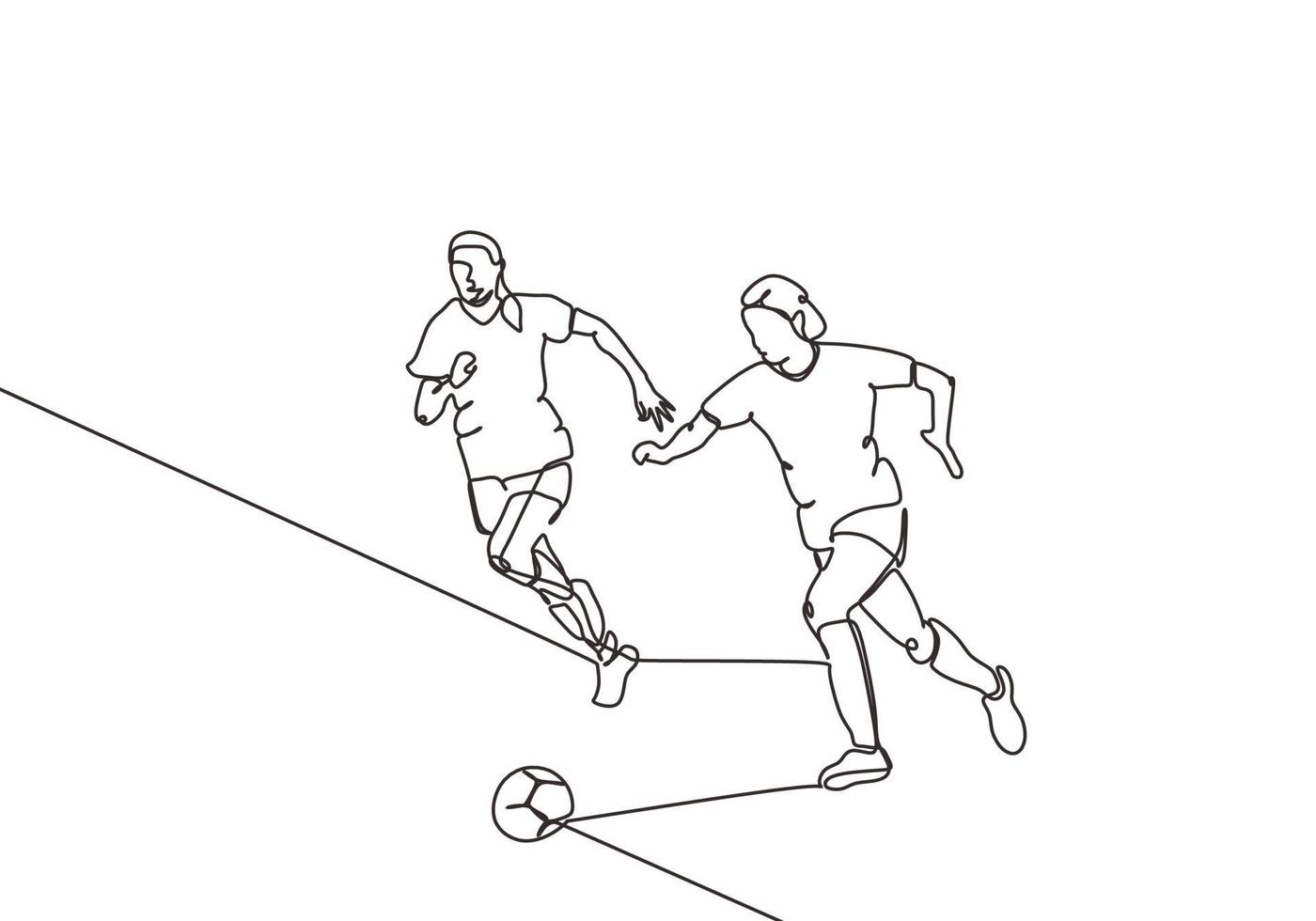 desenho de linha contínua de mulheres jogando futebol. vetor