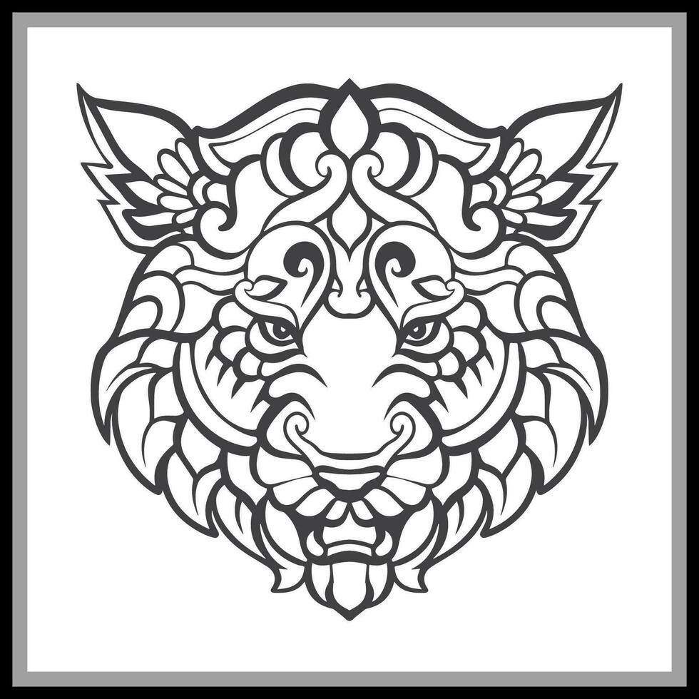 colorida branco tigre cabeça mandala artes isolado em Preto fundo. vetor
