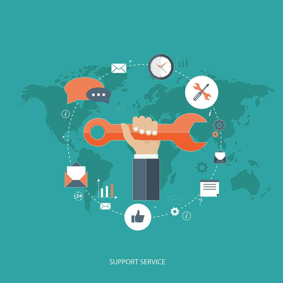 Apoio, suporte serviço conceito. plano Projeto ilustração com ícones. técnico Apoio, suporte assistência. vetor