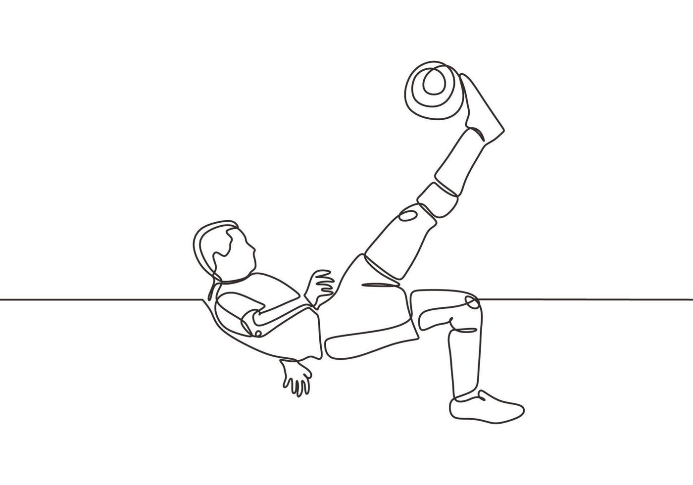 desenho de linha contínua de um jogador de futebol americano pulando e chutando vetor