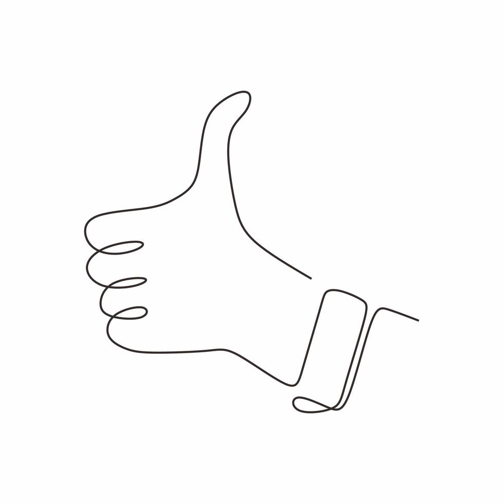 desenho de linha contínua polegar para cima conceito de gesto com a mão ok vetor