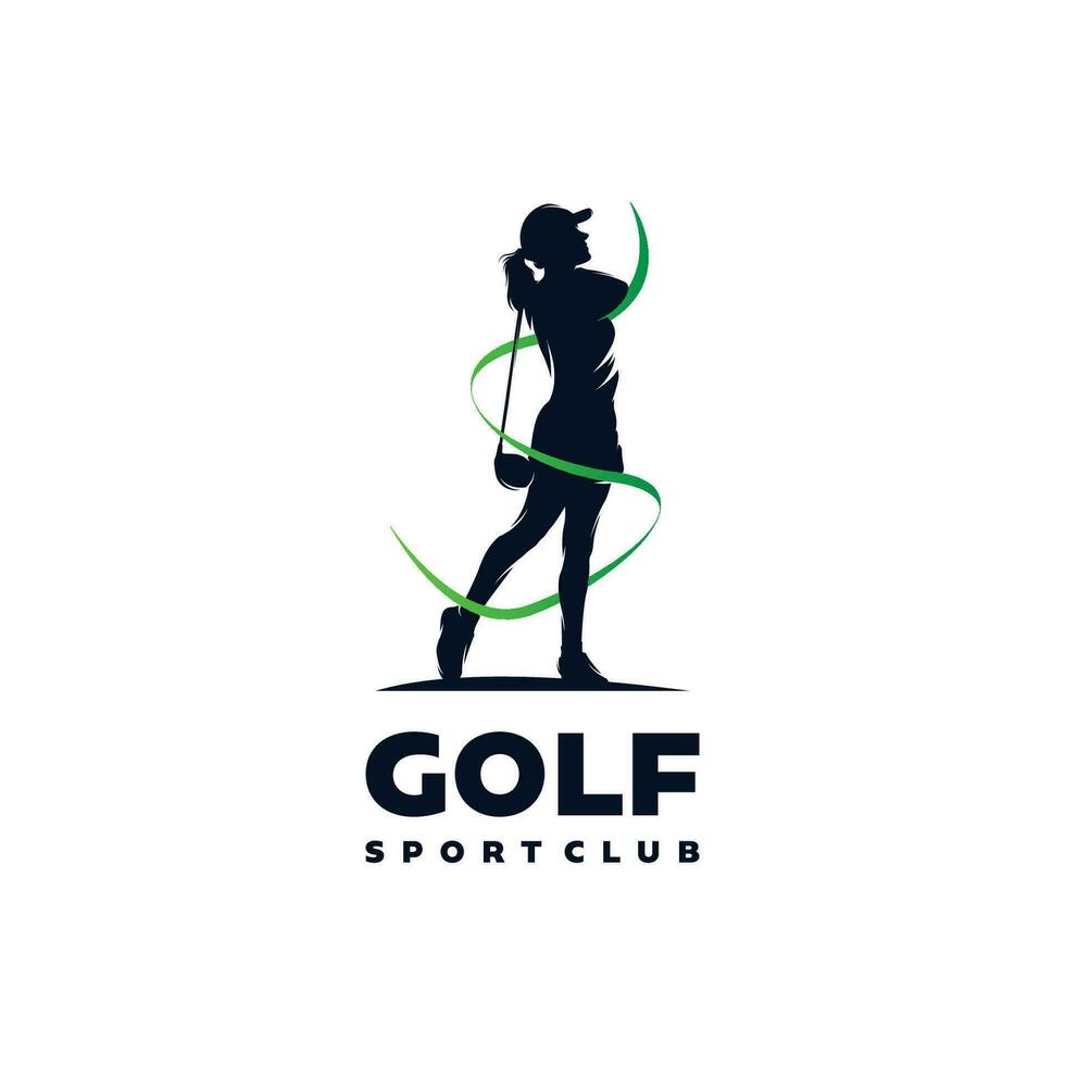 logotipo do clube de golfe de mulher. modelo de design de logotipo de treinamento de golfe vetor