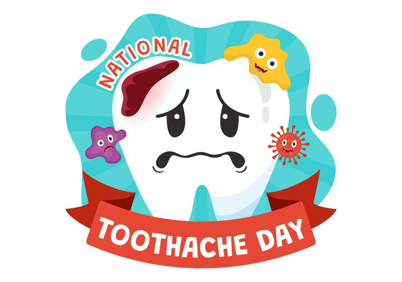 nacional dor de dente dia vetor ilustração em fevereiro 9 para dental higiene tão Como não para causa dor a partir de germes ou bactérias dentro plano fundo