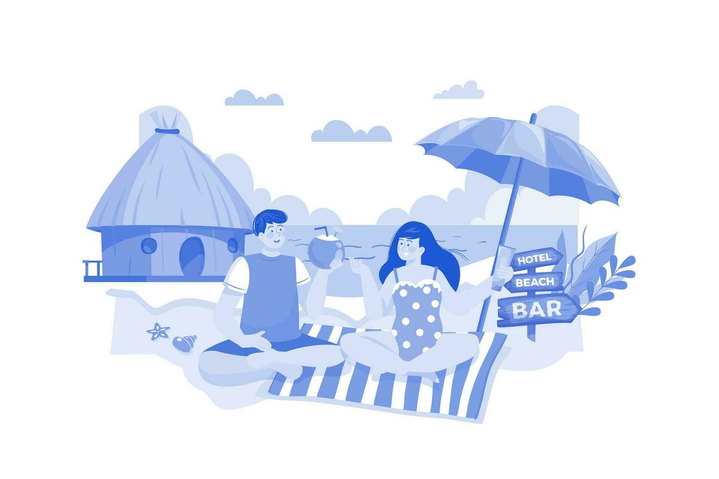 homem e mulher descansando em um resort à beira-mar vetor