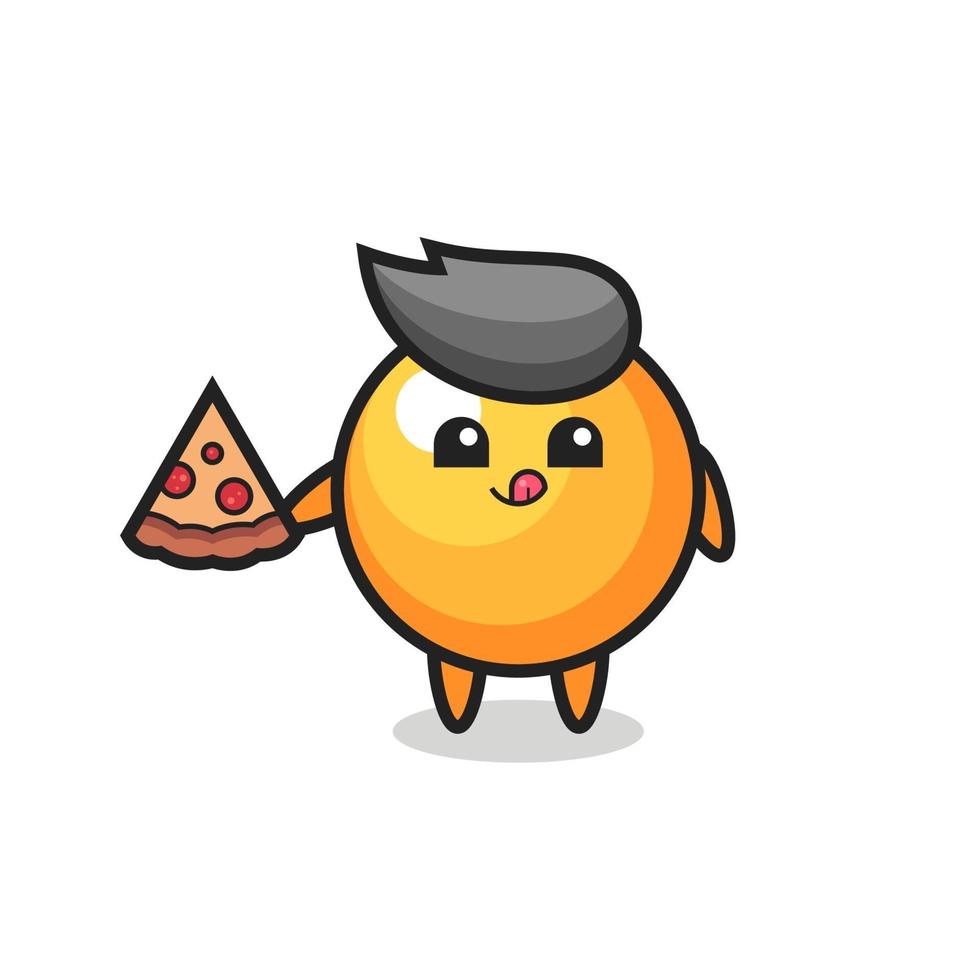 desenho bonito da bola de pingue-pongue comendo pizza vetor