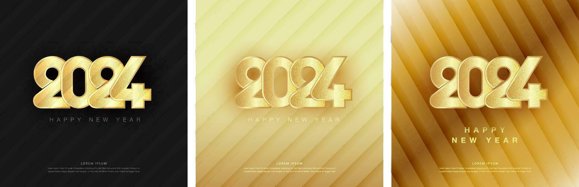 elegante feliz Novo ano 2024 Projeto. com luxuoso ouro números brilhante com claro. elegante Projeto para feliz Novo ano 2024 celebrações. vetor