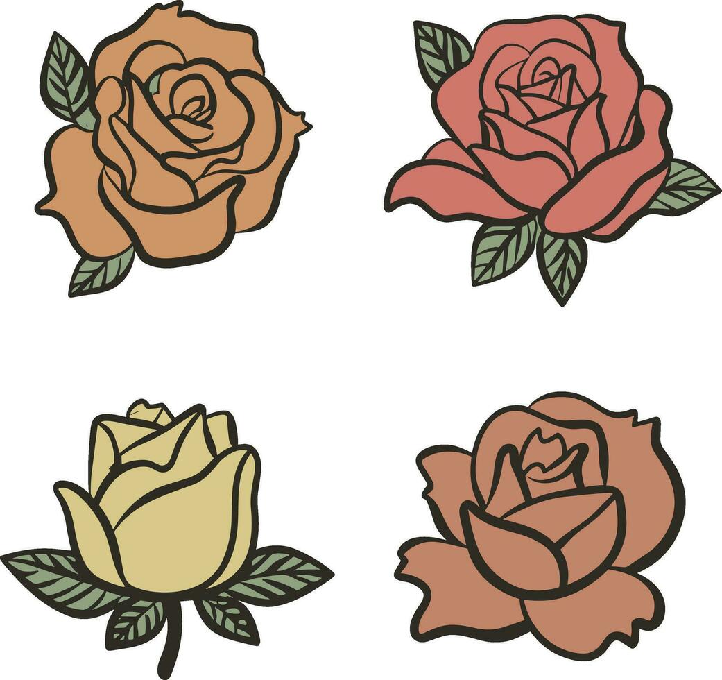 rosa flor conjunto ilustração vetor