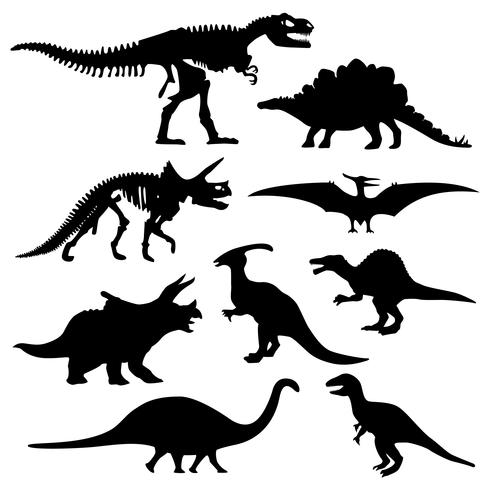 Conjunto de silhueta de dinossauro vetor