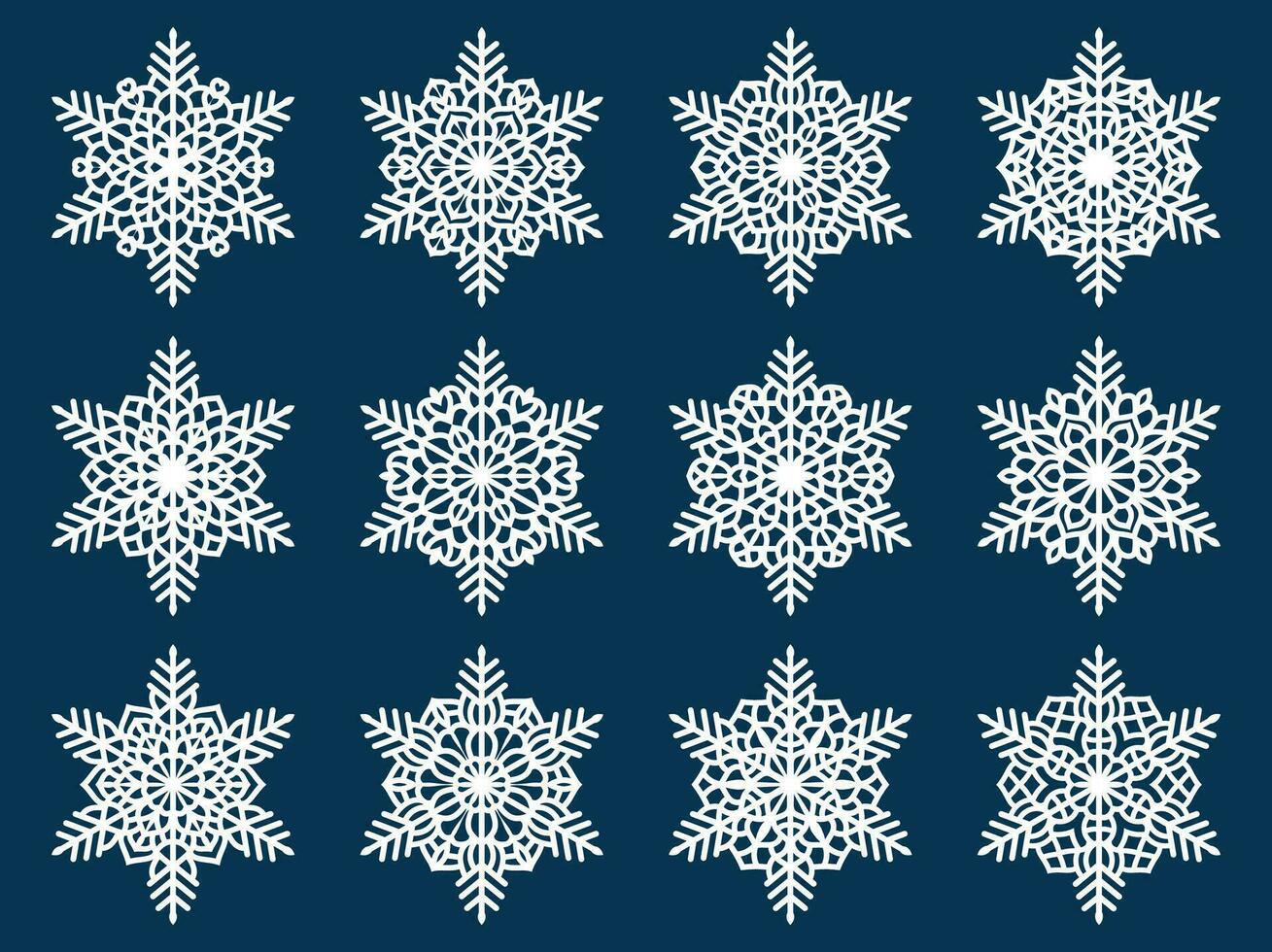 conjunto do laser corte openwork flocos de neve. vetor silhueta do Natal decoração. modelo para papel isolado em azul fundo. estêncil para scrapbooking, esculpido madeira.