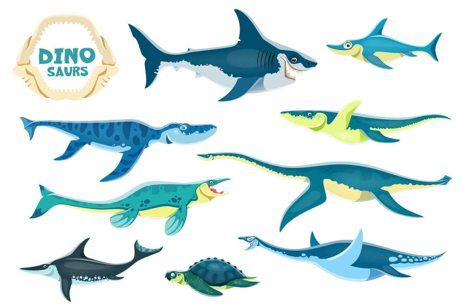 desenho animado embaixo da agua dinossauros fofa personagens vetor