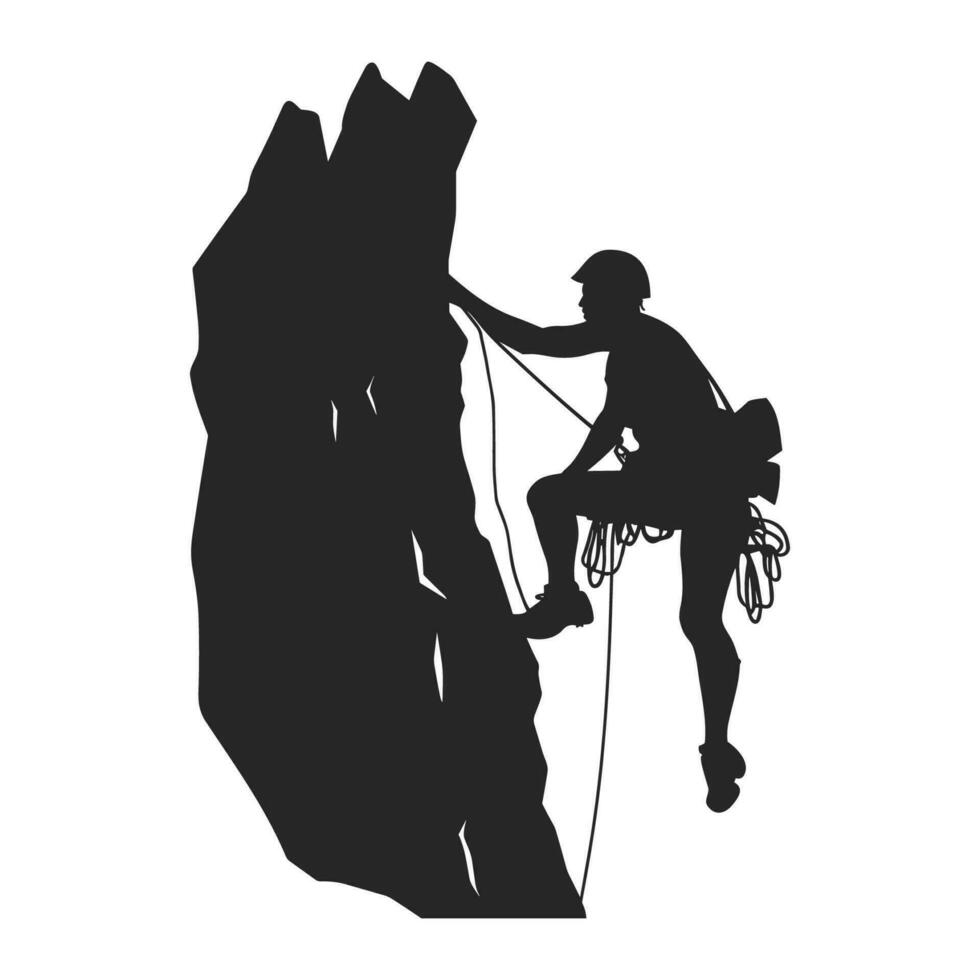 montanha alpinista vetor silhueta livre, Rocha alpinista Preto silhueta isolado em uma branco fundo