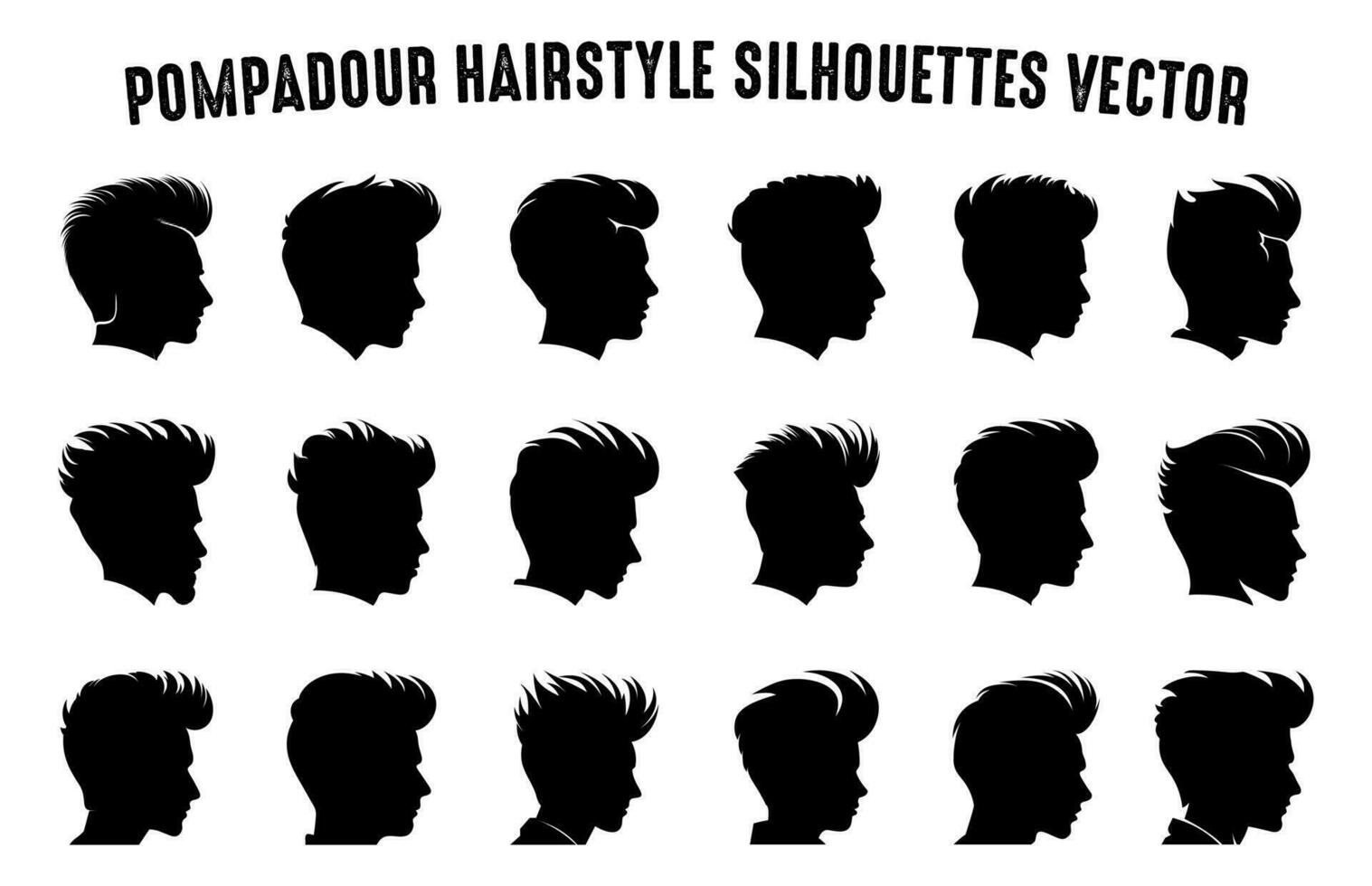 pompadour corte de cabelo silhueta clipart pacote, homens cabelo cortar vetor definir, na moda à moda masculino Penteado silhuetas,