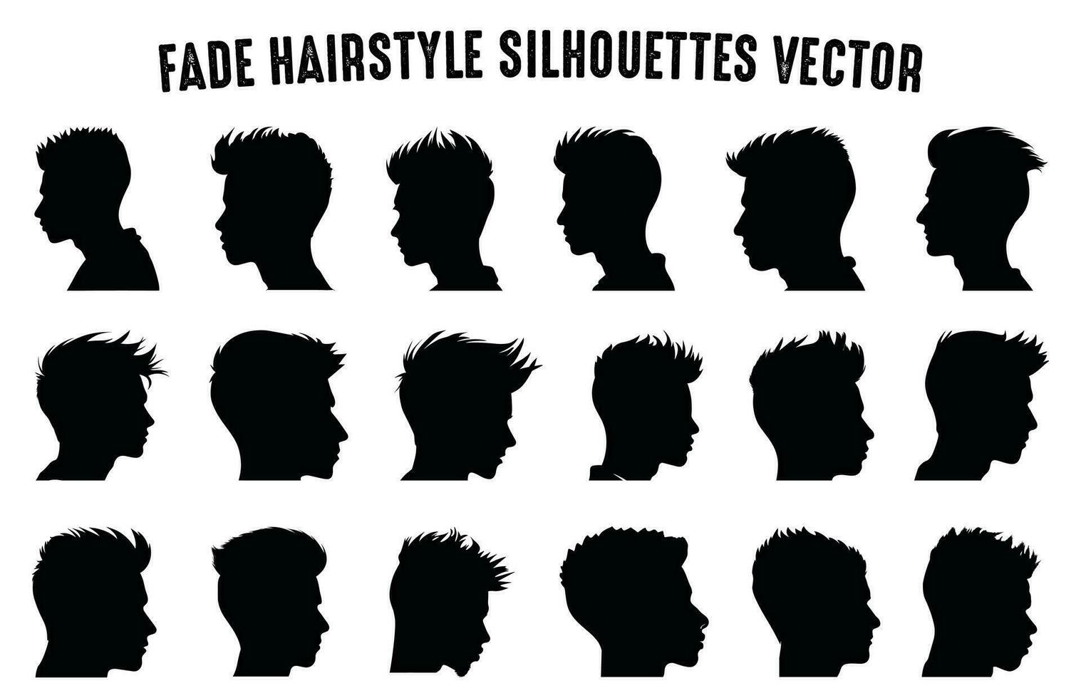 desvaneça corte de cabelo silhueta clipart pacote, homens cabelo cortar vetor definir, na moda à moda masculino Penteado silhuetas