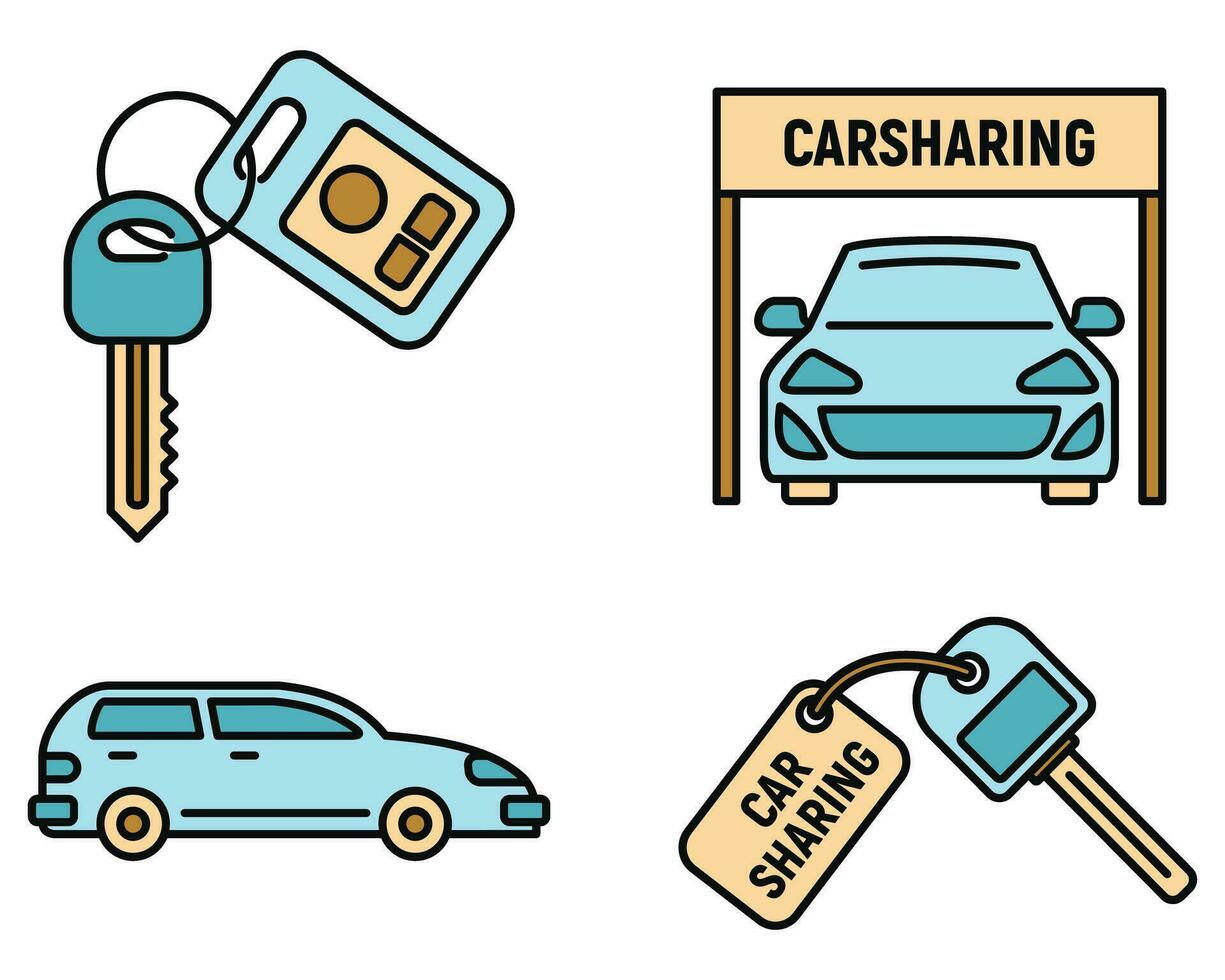 cidade carro partilha ícones conjunto vetor cor