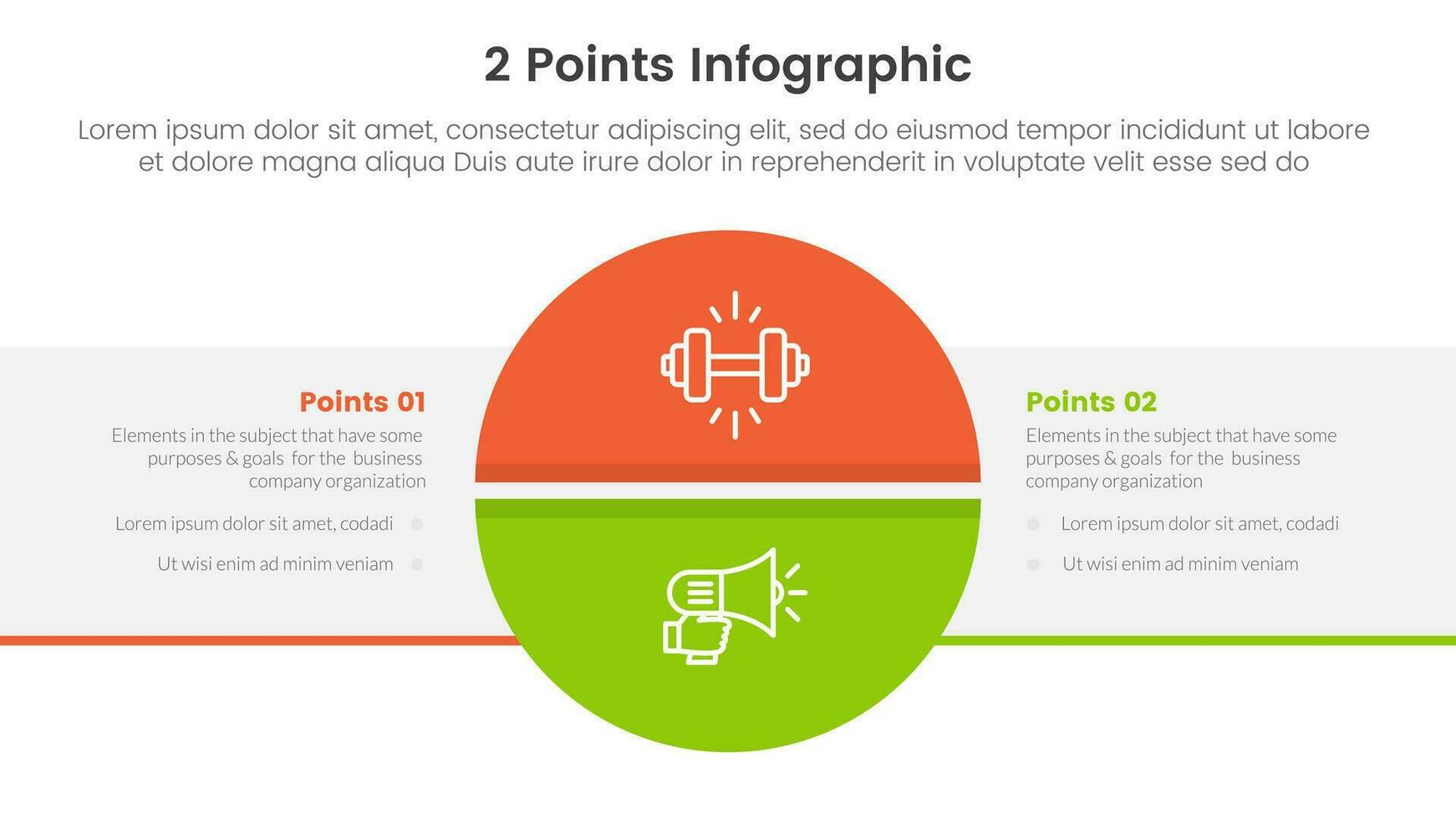 versus ou comparar e comparação conceito para infográfico modelo bandeira com grande círculo dividido e caixa retângulo com dois ponto Lista em formação vetor