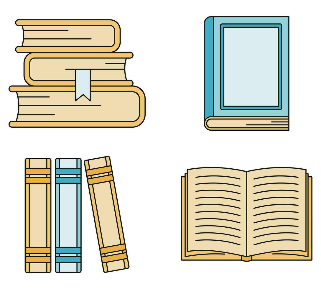 escola biblioteca livros ícone conjunto vetor cor