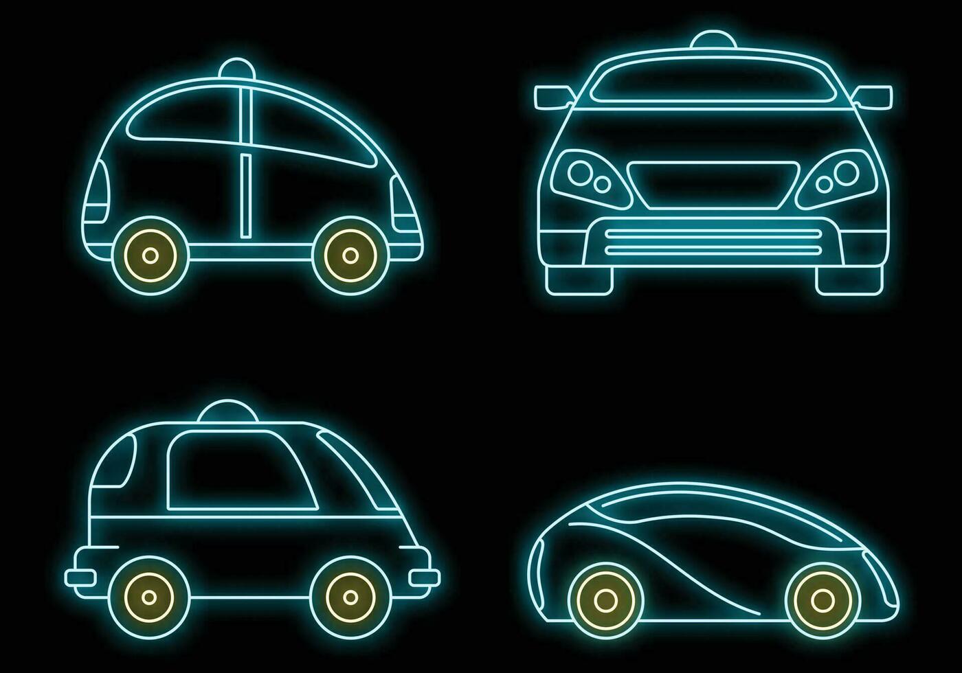 sem motorista inteligente carro ícone conjunto vetor néon