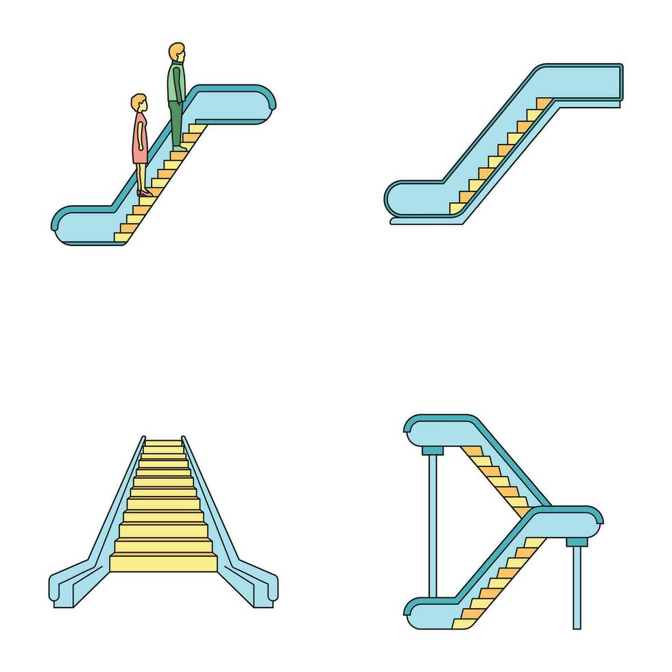 escada rolante elevador ícones conjunto vetor cor