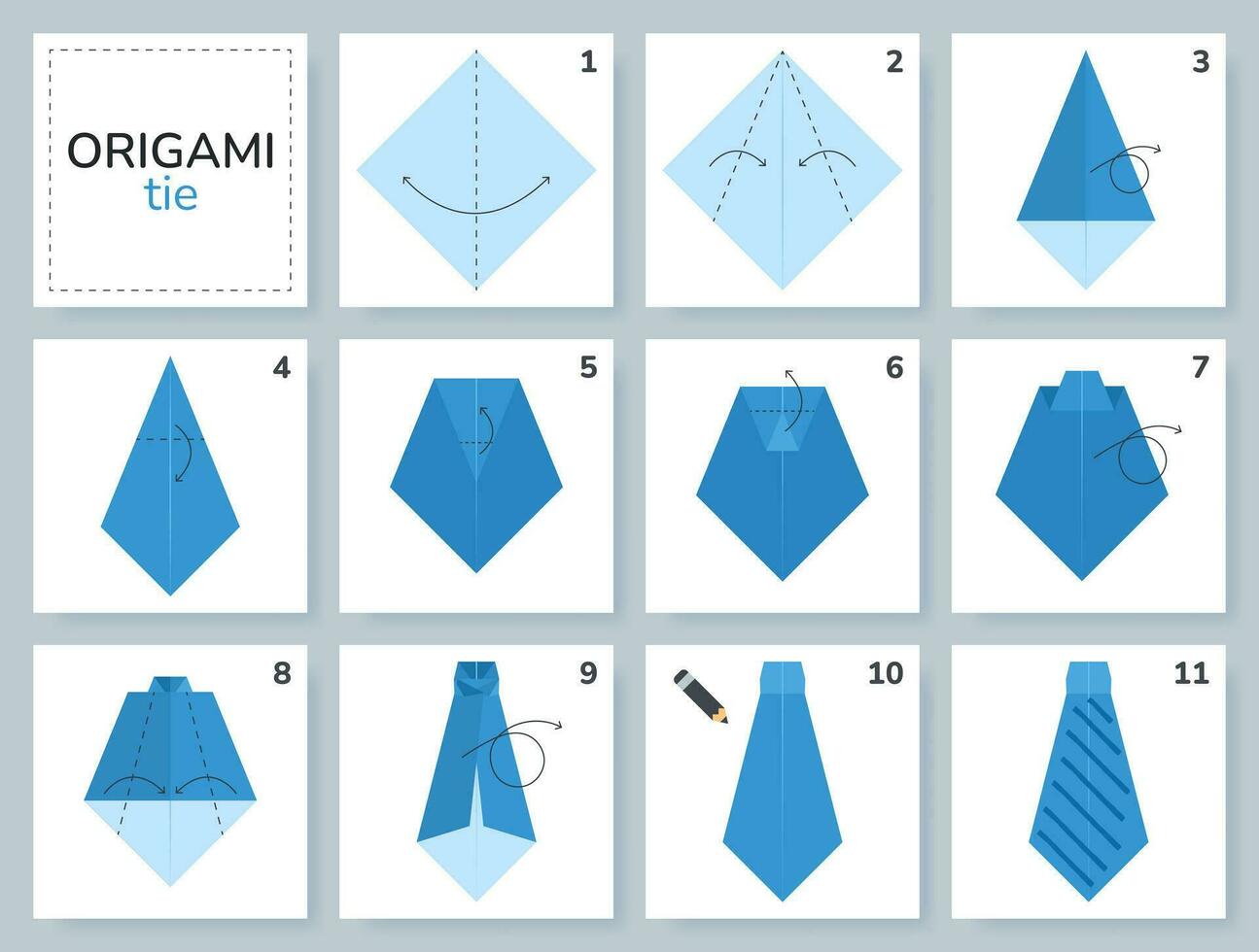 gravata origami esquema tutorial comovente modelo. origami para crianças. degrau de degrau quão para faço uma fofa origami gravata. vetor ilustração.