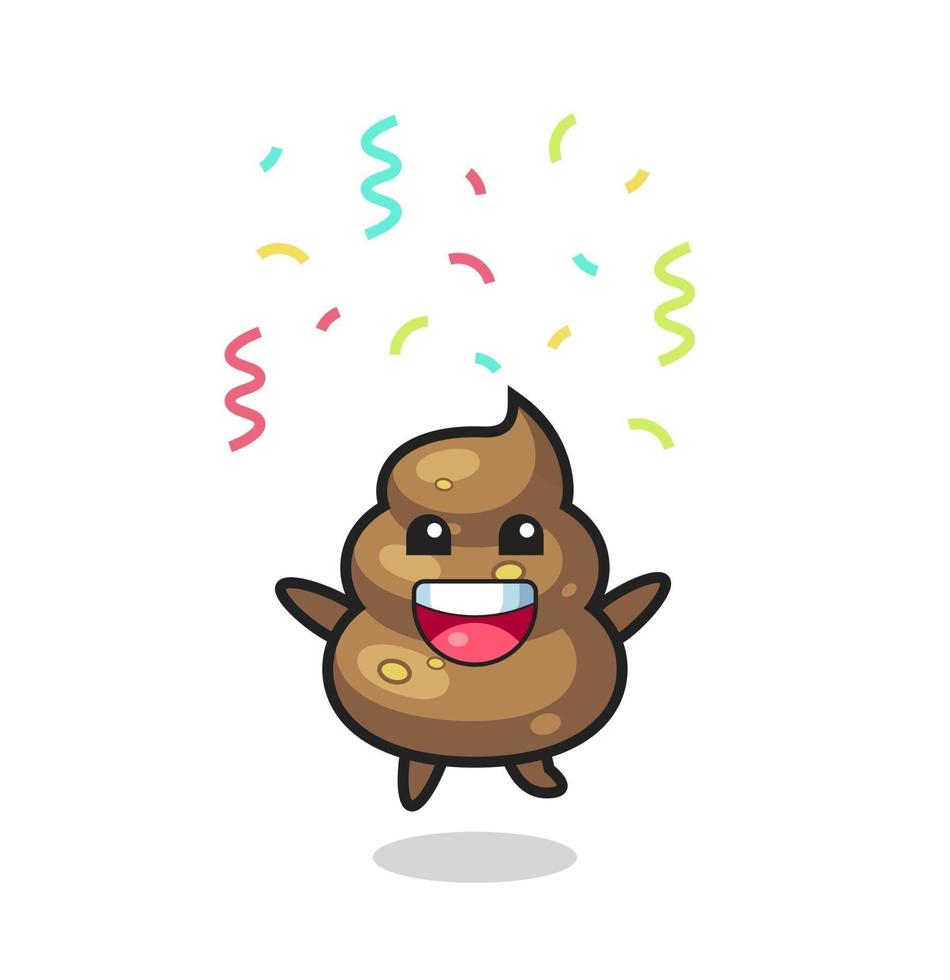 mascote de cocô feliz pulando de parabéns com confete colorido vetor